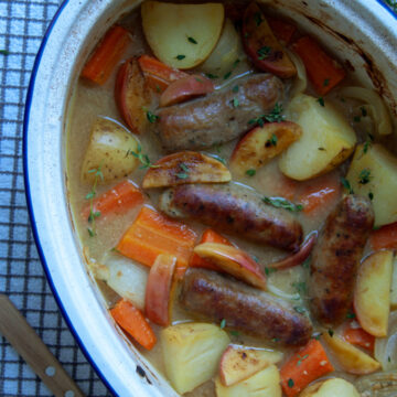 Sausage casserole in a pan