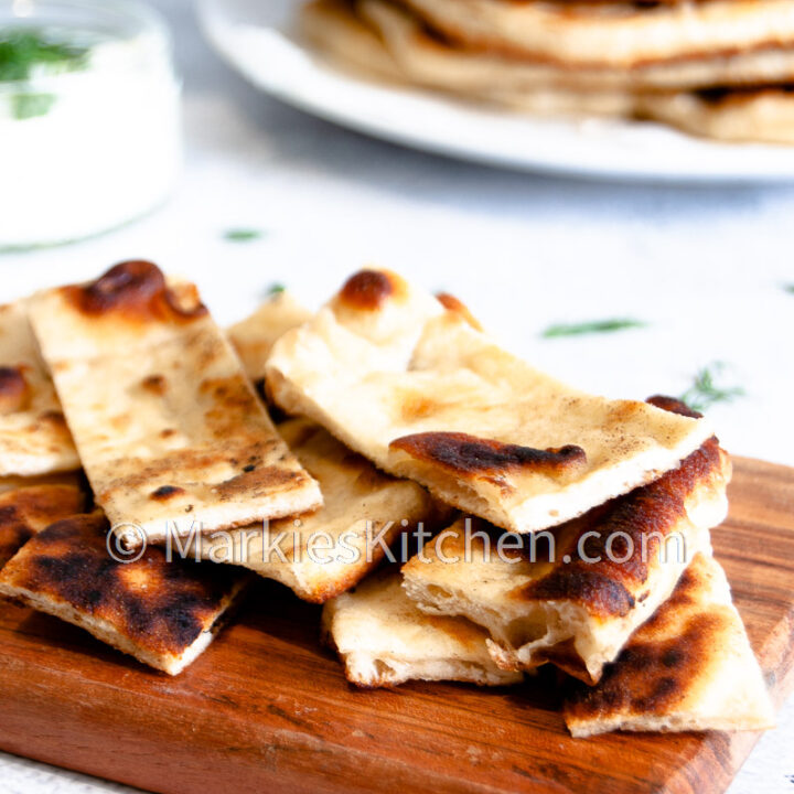 a close up picture of slices of gyro pita bread